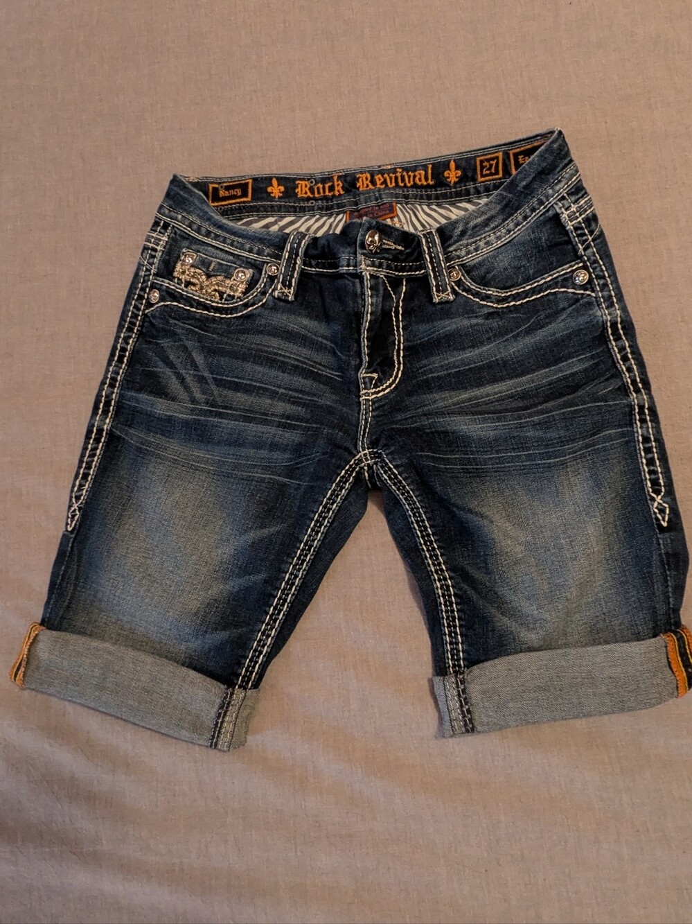 Rock Revival Dark Blue Rolled Cuff Women's Denim Shorts